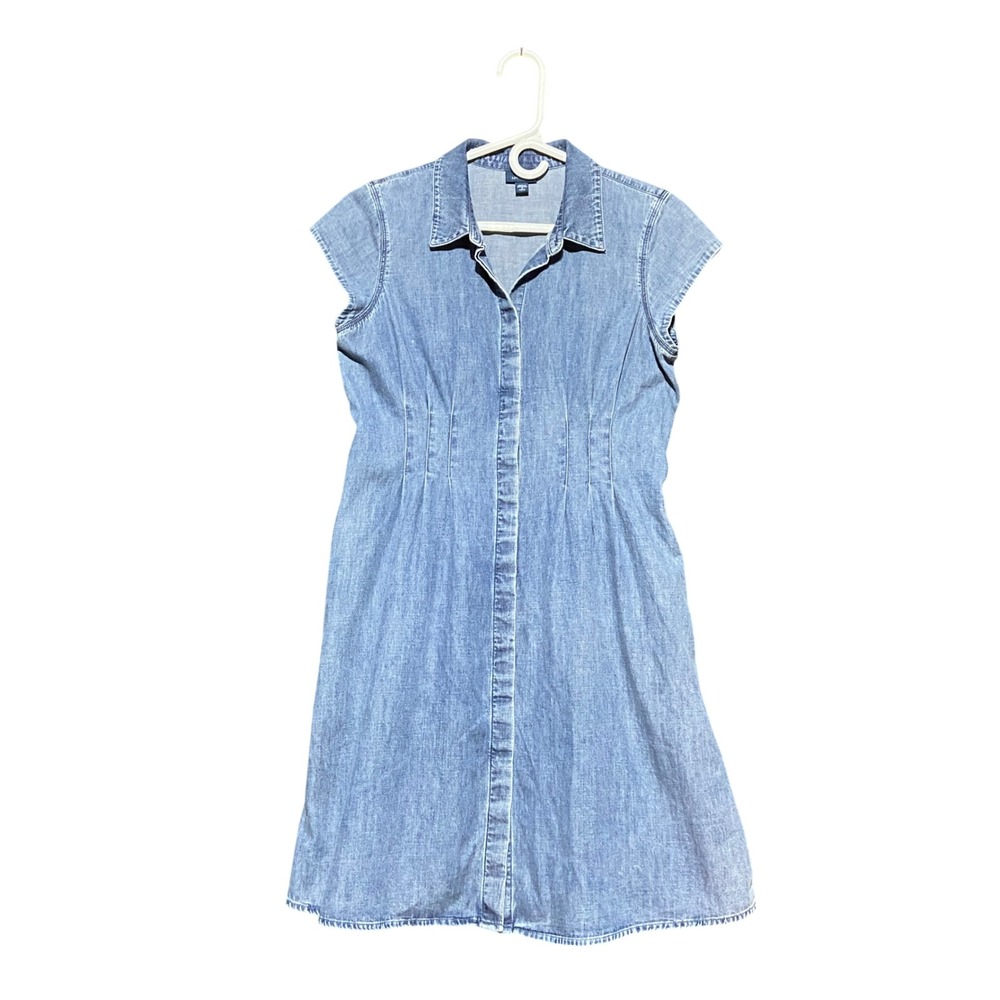 J. Jill Denim Light Wash Cotton Button Front Shirt Dress Petite Small Pockets